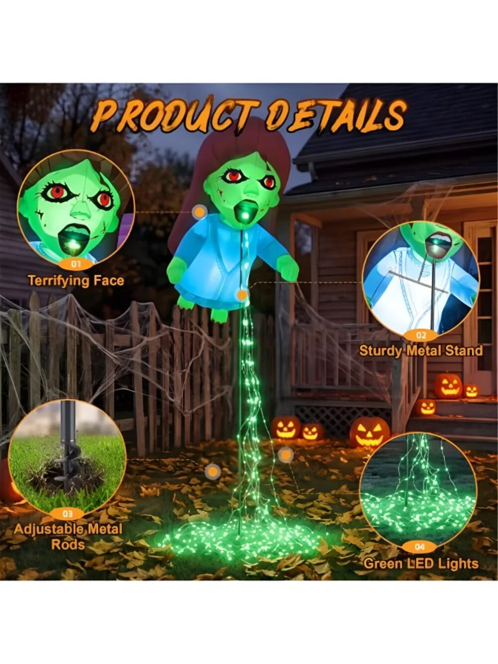 12.8FT Green Floating Ghost Doll Halloween Inflatables Outdoor Decorations